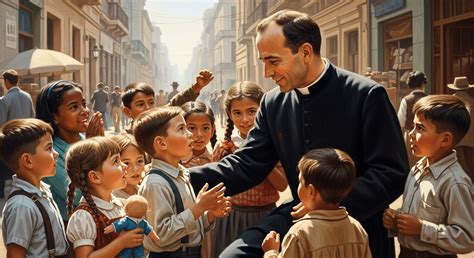 Fotografía histórica de San Alberto Hurtado con niños o personas en situación de vulnerabilidad