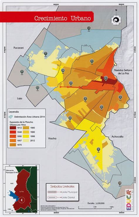 Mapa de crecimiento urbano y zonas de riesgo en una ciudad satélite, con indicadores de vulnerabilidad social.