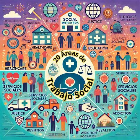 Esquema sobre el alcance del trabajo social en diferentes áreas