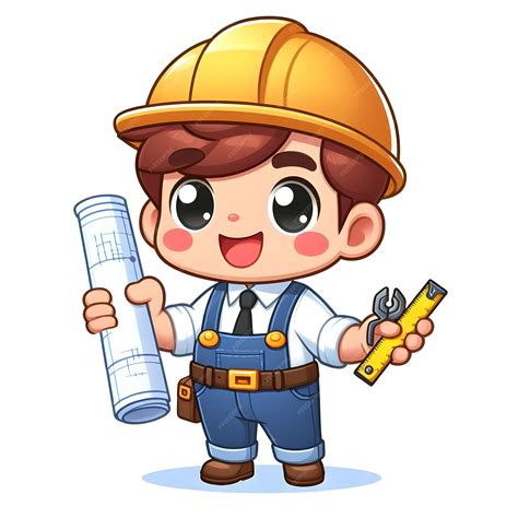 Dibujo de un constructor con herramientas y un edificio en construcción