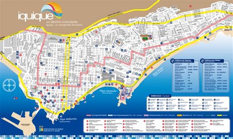 mapa de Iquique destacando la zona de Cavancha Beach y hostales cercanos