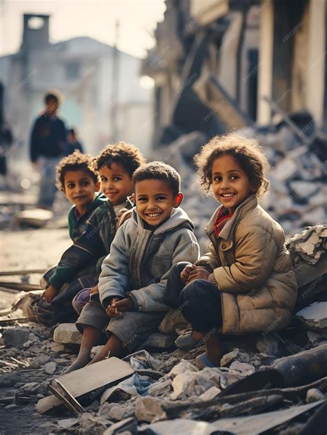 Fotografía de niños palestinos en aulas temporales o estudiando al aire libre