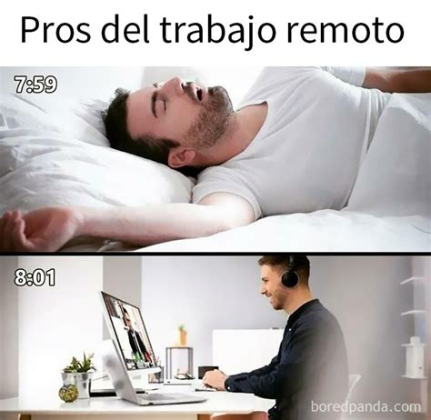 Meme de una persona trabajando desde la cama o el sofá