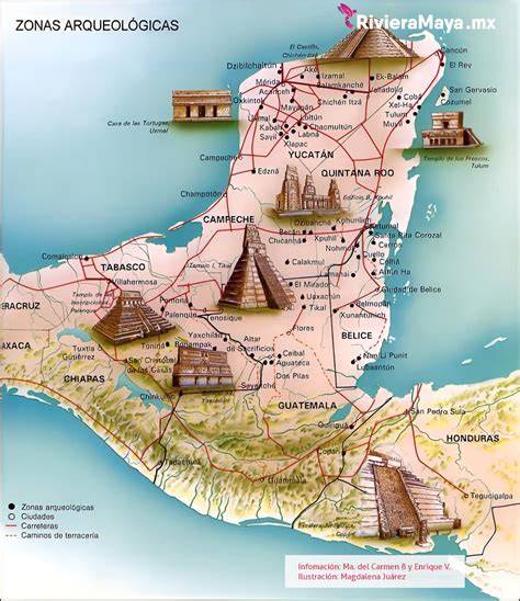 Mapa de la disminución de asentamientos mayas y expansión hacia Yucatán