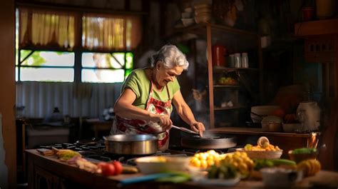 Pintura costumbrista de una anciana cocinando en una cocina a leña