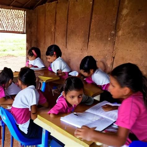 Niños estudiando en un entorno rural con acceso limitado a internet