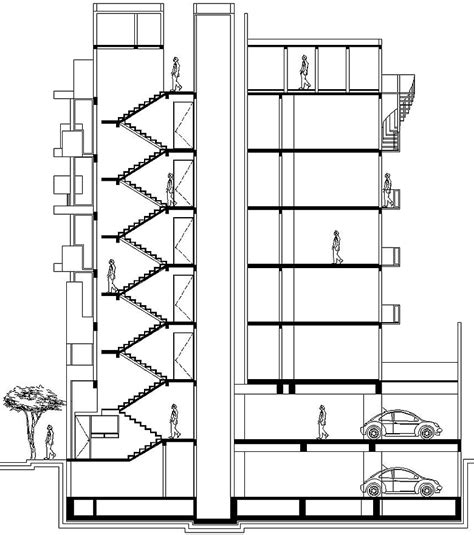Esquema de un edificio de 8 pisos con sótano y estructura metálica en azotea, mostrando su ubicación en un mapa de Miraflores, Lima.