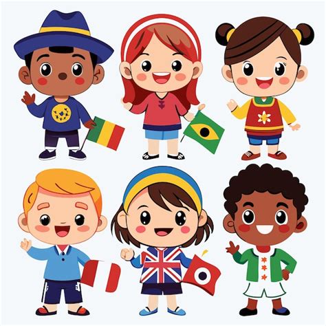 Ilustración de voluntarios de Worldpackers cuidando niños en diferentes países