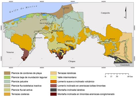 Mapa de paisajes geomorfológicos de la costa de Tabasco y Campeche