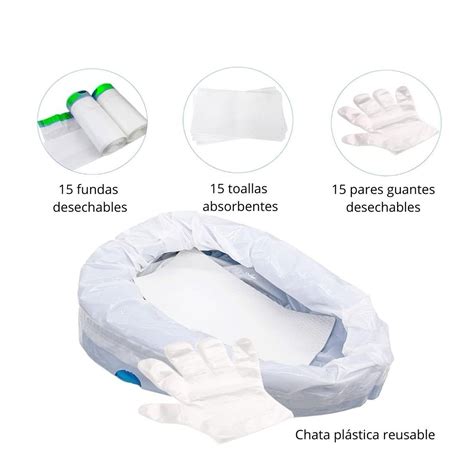 Esquema o fotografía de kit de chata urinaria antiderrame con sus componentes