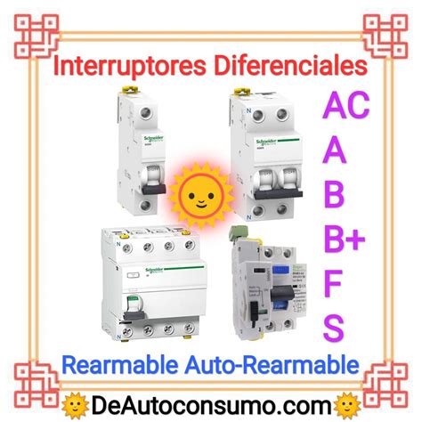 Tabla comparativa detallada de las diferentes clases de interruptores diferenciales y sus cargas destinadas