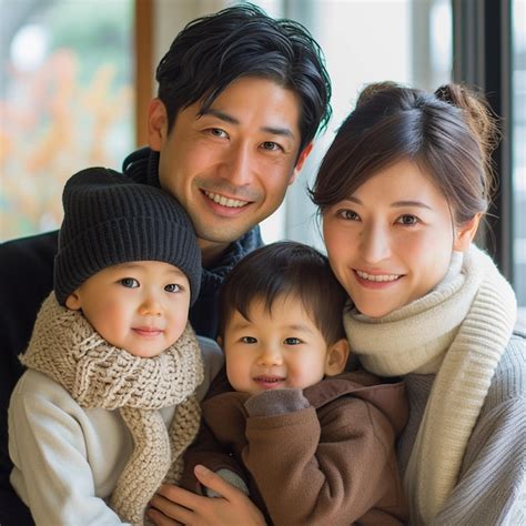 Foto de una familia japonesa simulada sentada en un tatami, riendo y conversando.
