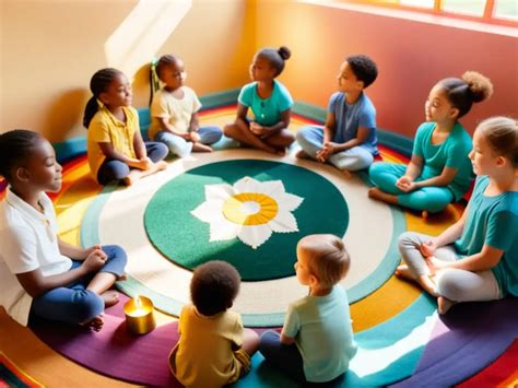 Imagen de un grupo de niños practicando mindfulness o yoga