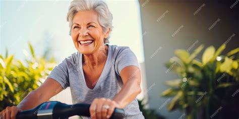 Foto de una mujer mayor activa y sonriente, participando en actividades
