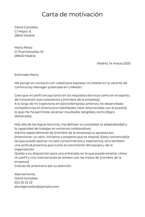 Esquema de las secciones principales de una carta de motivación, mostrando el flujo lógico de la información.