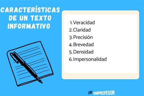 Esquema de las características clave de un texto informativo (objetividad, claridad, lenguaje formal)