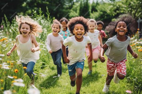 Niños de diferentes edades y etnias interactuando en un entorno seguro y feliz
