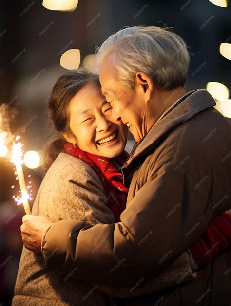 Pareja de ancianos abrazándose y riendo