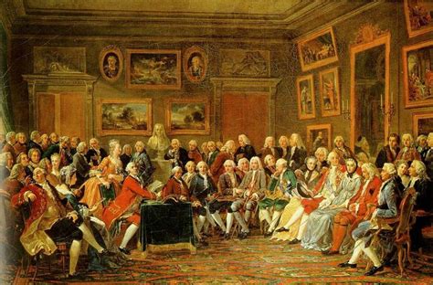 ilustracion de la lectura de una tragedia de Voltaire en un salón literario