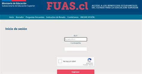 Captura de pantalla del sitio web de FUAS mostrando el formulario de postulación.