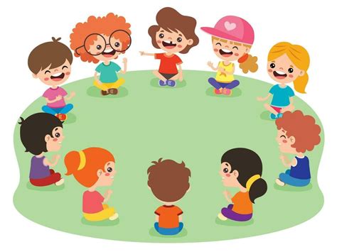 Foto de niños cantando y riendo en un círculo
