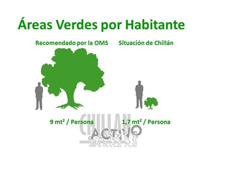Infografía sobre la cantidad de áreas verdes por habitante en La Reina comparada con estándares internacionales