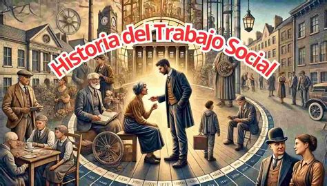 Esquema de la evolución histórica del Trabajo Social, destacando hitos clave y la transición de lo asistencial a lo emancipador.