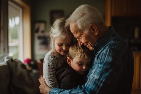 Fotografía de una familia compartiendo un momento agradable con un adulto mayor.