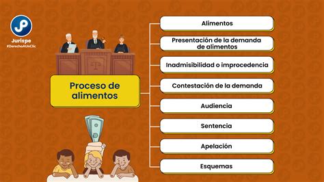 Infografía: Proceso de demanda de pensión de alimentos y fases (mediación, demanda, audiencia, resolución, ejecución)