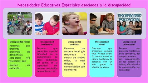 Esquema de las necesidades educativas especiales y los tipos de discapacidad