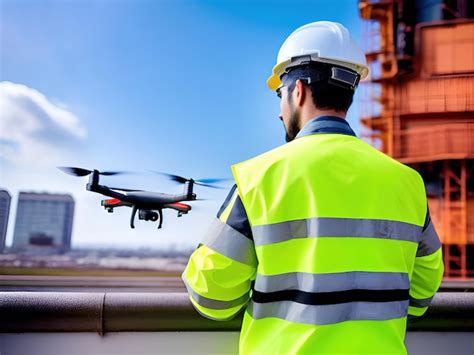 Foto de piloto de dron realizando una inspección en un sitio de construcción