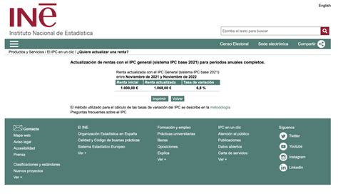 Captura de pantalla de la calculadora del IPC del INE