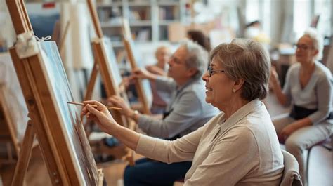 Adultos mayores participando en una clase de pintura