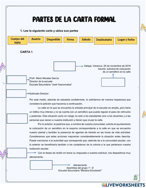 Esquema: Partes clave de una carta formal de denuncia