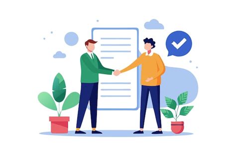 Ilustración: Dos personas llegando a un acuerdo o recibiendo un certificado de mediación frustrada