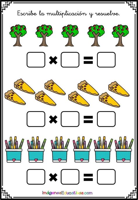 Niño dibujando grupos de objetos para resolver una multiplicación