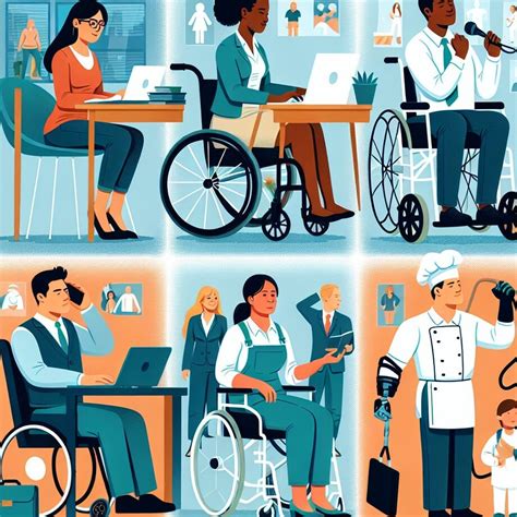 Ilustración que representa la inclusión laboral de personas con discapacidad en entornos de trabajo.