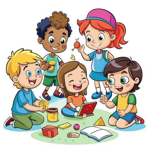 Ilustración de niños jugando juntos, incluyendo a uno con discapacidad, mostrando la interacción entre hermanos.