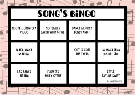 Ejemplo de cartón de bingo musical adaptado con alto contraste y imágenes grandes