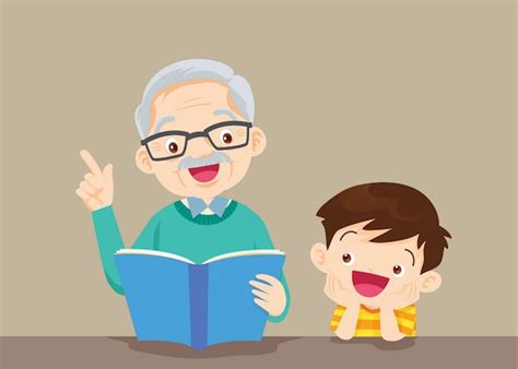 Dibujo o foto de un abuelo contándole una historia a un niño