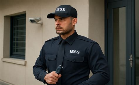 Fotografía de un guardia de seguridad interactuando amistosamente con un adulto mayor en una residencia