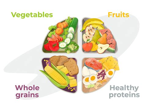 Plato con alimentos saludables: frutas, verduras, pescado
