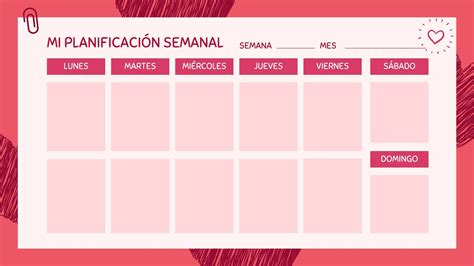 Gráfico de un calendario semanal con tareas escolares y tiempo de ocio.