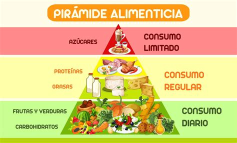 Representación visual de una dieta semanal para mayores: pirámide de alimentos balanceados, con énfasis en proteínas magras, granos integrales, frutas y verduras, grasas saludables, lácteos y líquidos.