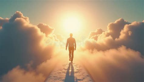 Ilustración de un ángel guiando a una persona hacia una luz celestial, representando la esperanza eterna