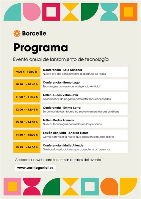 Ilustración de un programa de eventos con horarios y actividades