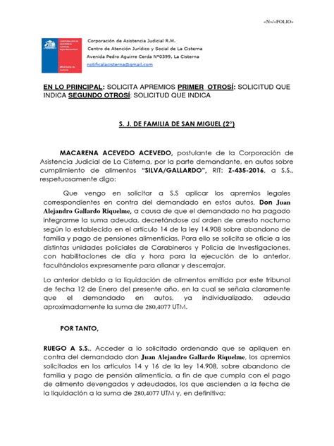 Tabla resumen de los apremios por no pago de pensión de alimentos