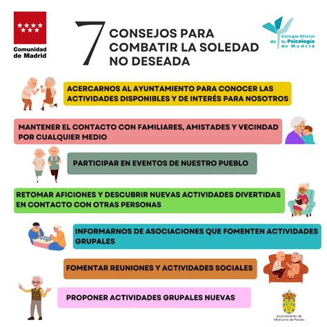 Infografía sobre consejos para combatir la soledad en adultos mayores