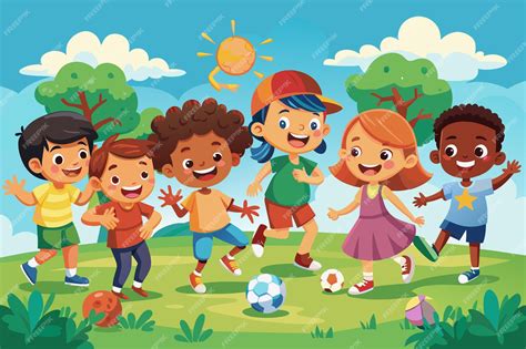 Ilustración de niños con diferentes habilidades jugando juntos en un patio de escuela.