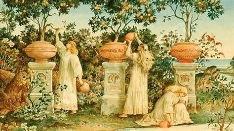 Ilustración de las Hespérides custodiando el árbol de las manzanas doradas